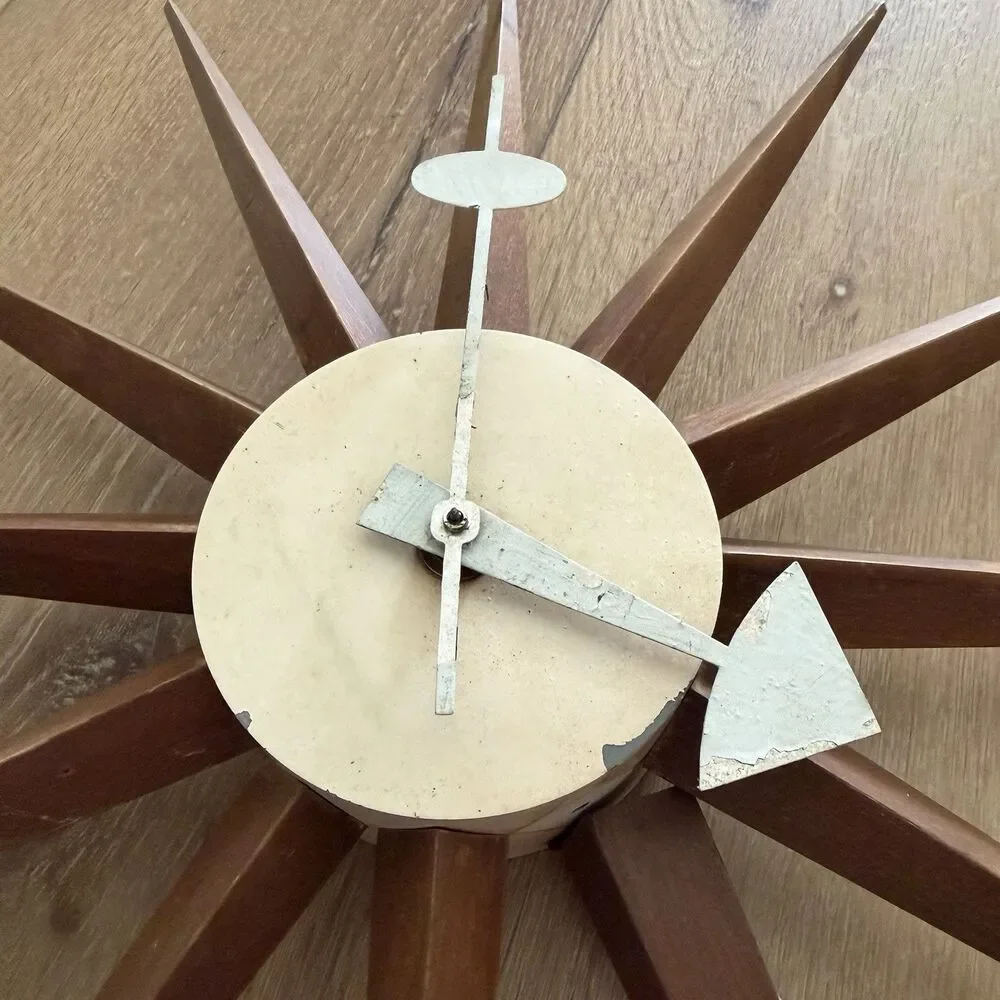 Original 1950s George Nelson Howard Miller Sunburst Wall Clock Working Order!